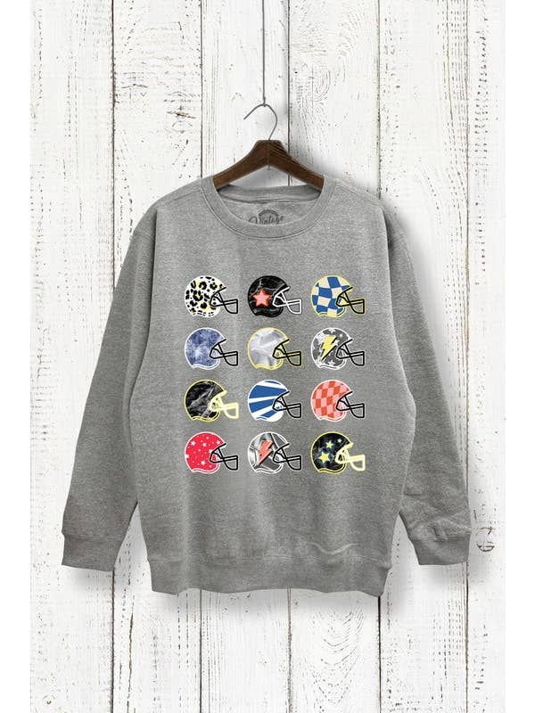 Vintage Point - Vendita all'ingrosso Felpa stampata - Donna - FELPA GRAFICA SPAZZOLATA CON CASCHI DI SQUADRE DI CALCIO