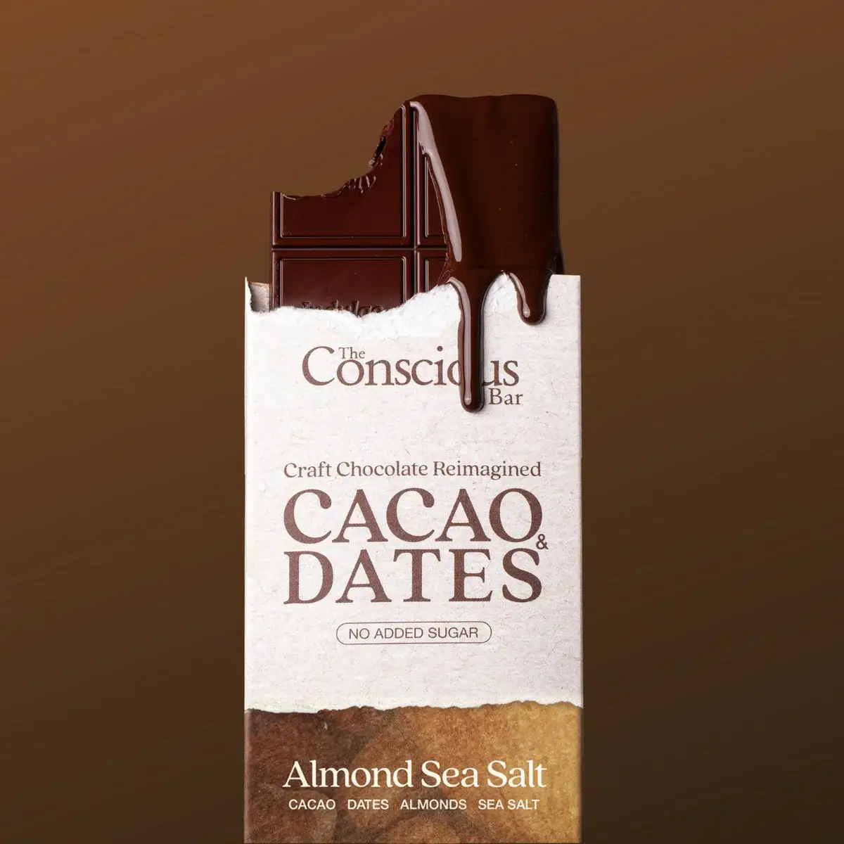 The Conscious Bar - Vente Barre chocolatée - Chocolat noir sucré aux dattes - Amandes et sel de mer7