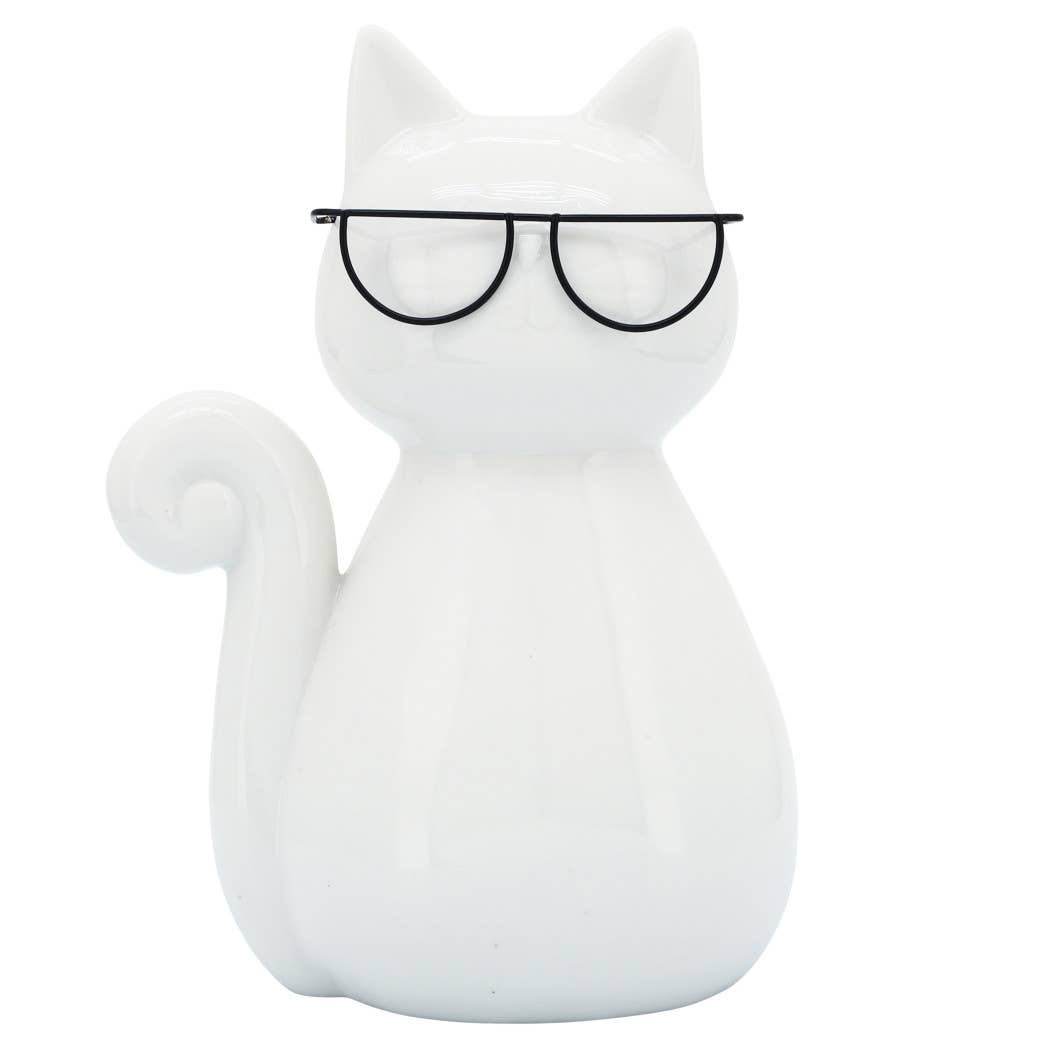 Sagebrook Home - Wholesale Decorative Figurine - Figurine - White Porcelain Cat with Glasses, 7 in.5