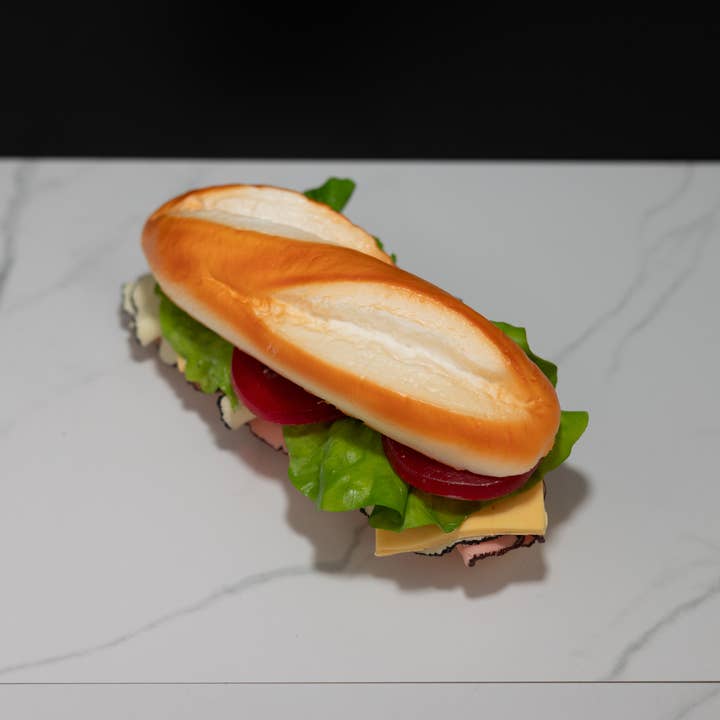 Just Dough It! Fake Foods – wholesale Decorative tabletop object – Fake Ham and Turkey on a Hoagie Roll Sandwich