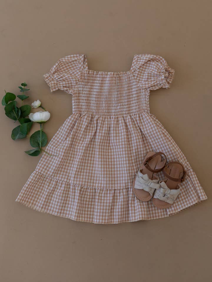 Melt Children's Clothing – Engroshandel Kjole - Børn – Tan Gingham Kjole5