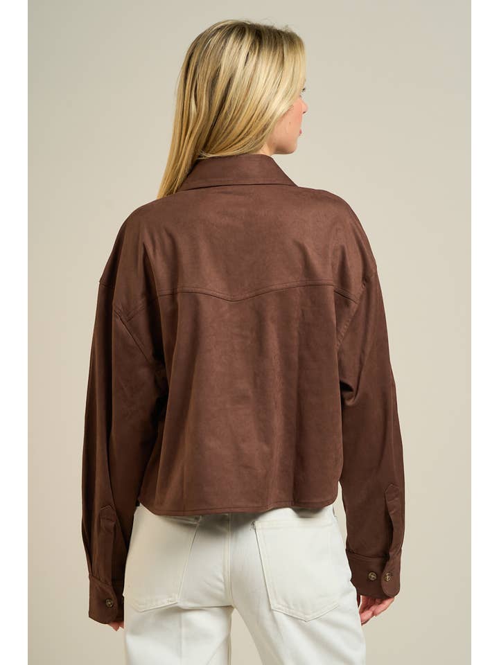 ANWND - Wholesale Buttoned-down shirt β Women's - 2881-Faux Suede Button-Up Overshirt7