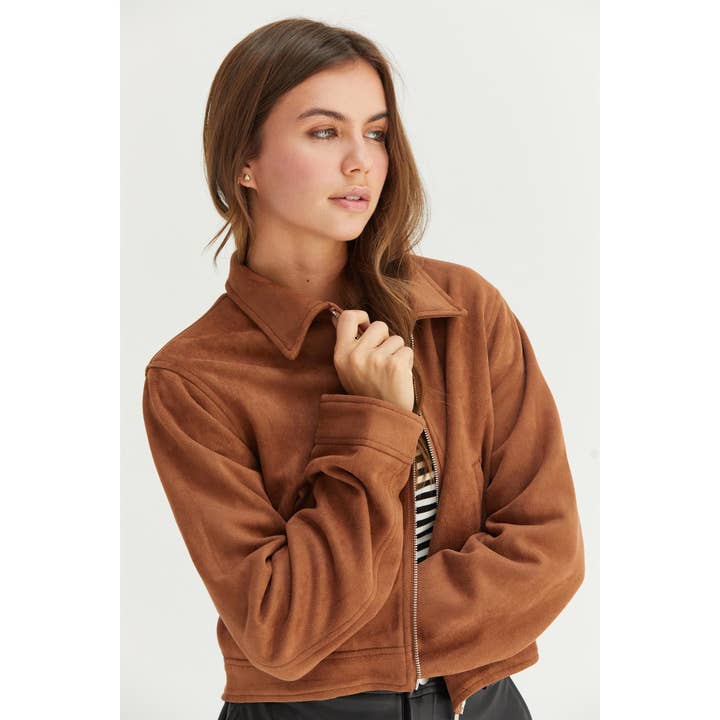 HYFVE - Wholesale Jacket - Women's - HF24F590-CROPPED FAUX SUEDE ZIP-UP JACKET