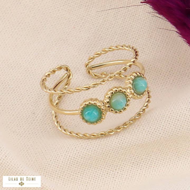 Lilas de Seine - Wholesale Multi-Stone Ring - Ethnic multi-row stone ring in steel 04231672