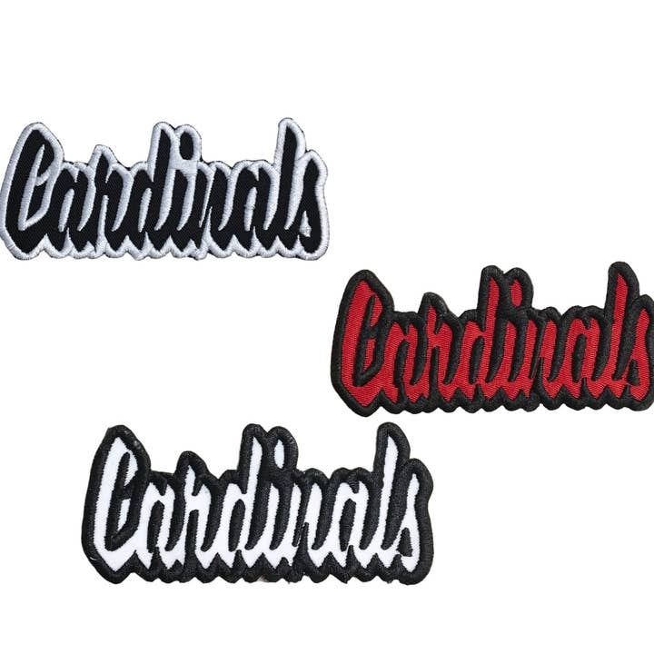 CUSTOM: Cardinals, Mascots Names, Embroidered Iron on Patch for wholesale by Wholesale Applique
