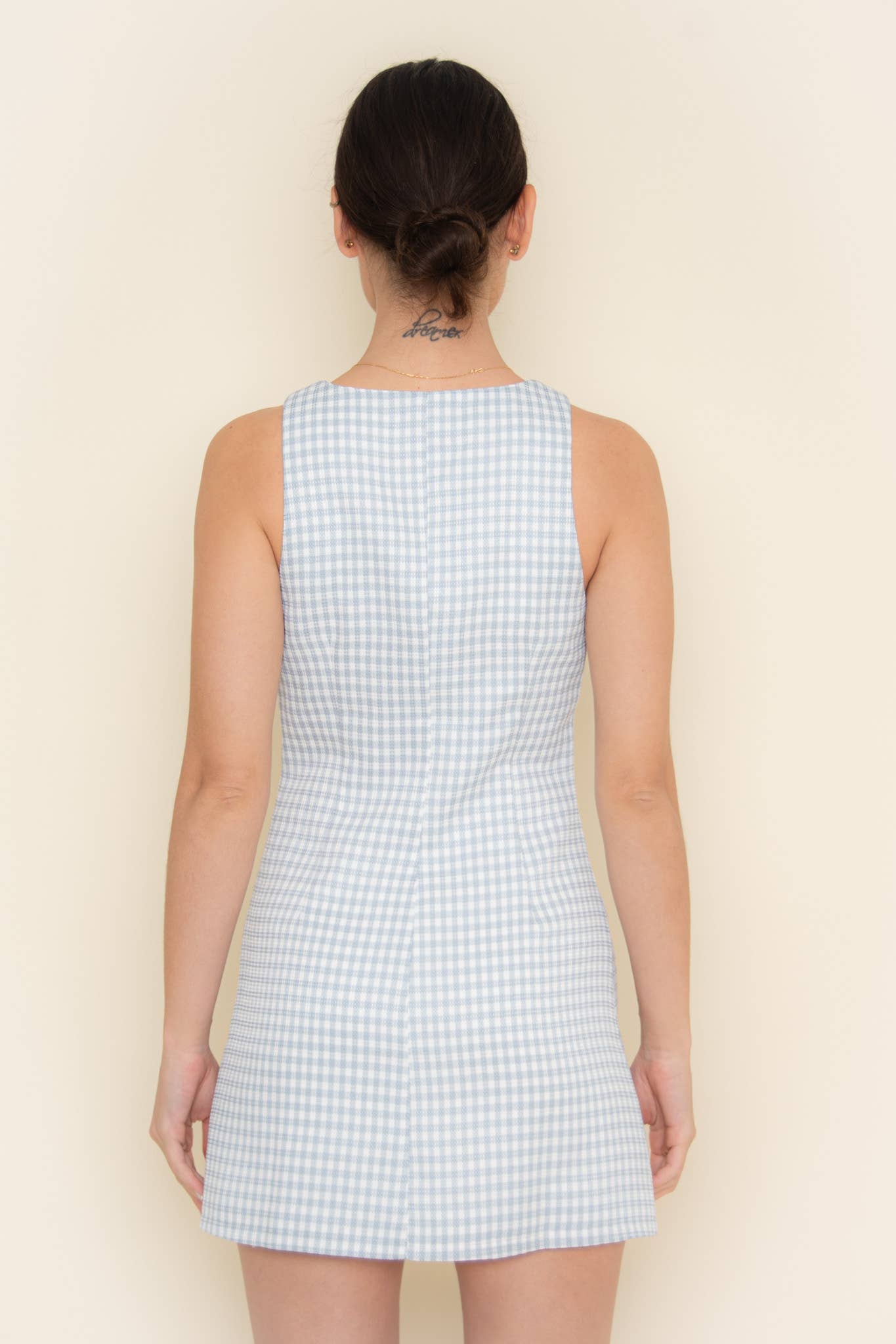 Fore Collection - Wholesale Dress - Women's - GINGHAM CHECKER BUTTON CLOSURE TANK MINI DRESS-DI9935FO33