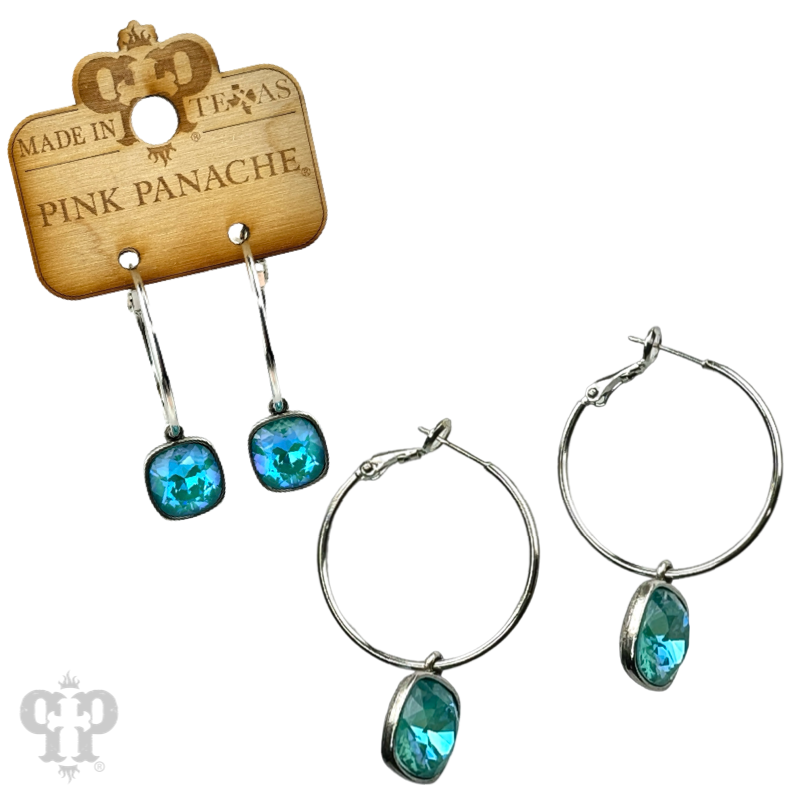 Pink Panache Brands - Wholesale Dangle Earrings - Square Austrian crystal hoop earring, 12mm15