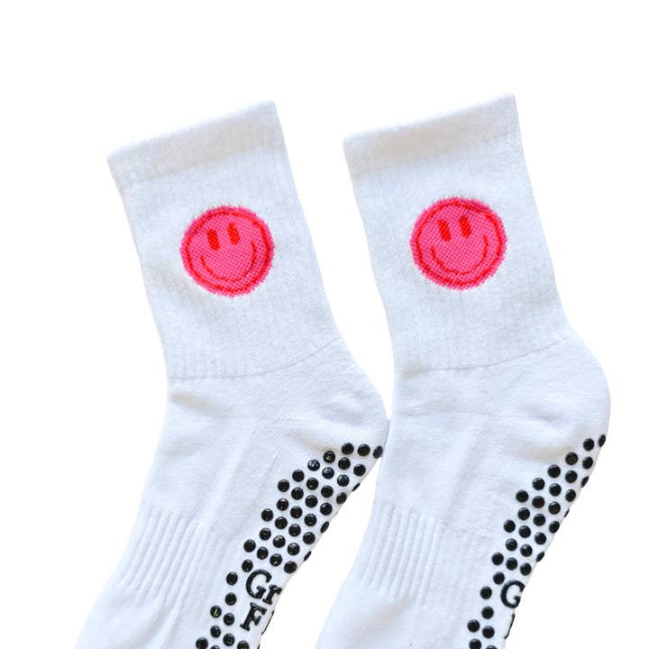 Smiley face Pilates grip sock  for wholesale by Grip & Flow
