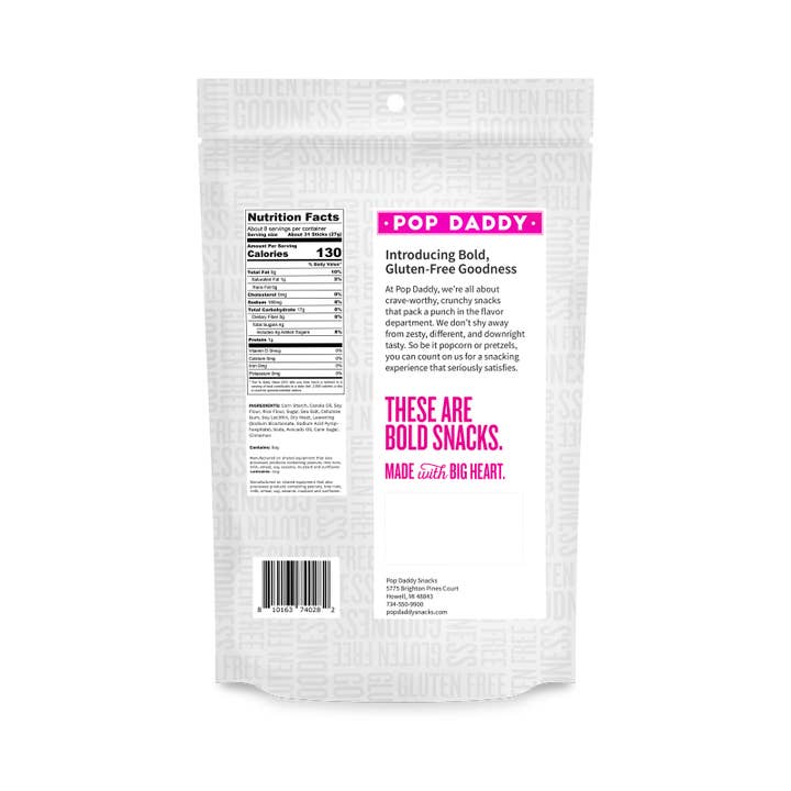 Pop Daddy Snacks - Vente Bretzels - NOUVEAU Bretzels assaisonnés à la cannelle et au sucre sans gluten 7,5 oz2