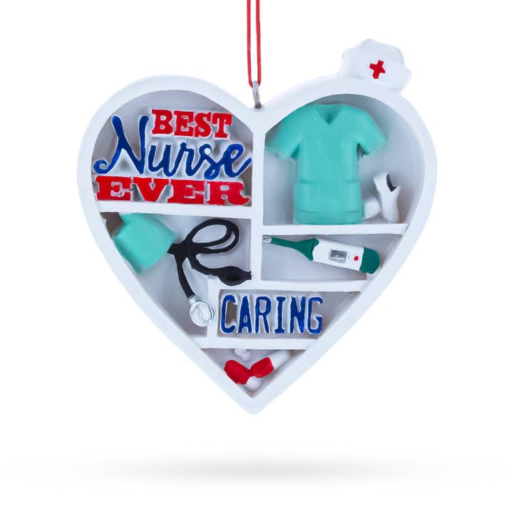 Best Nurse Ever Heart with Medical Tools Resin Ornament for wholesale by BestPysanky
