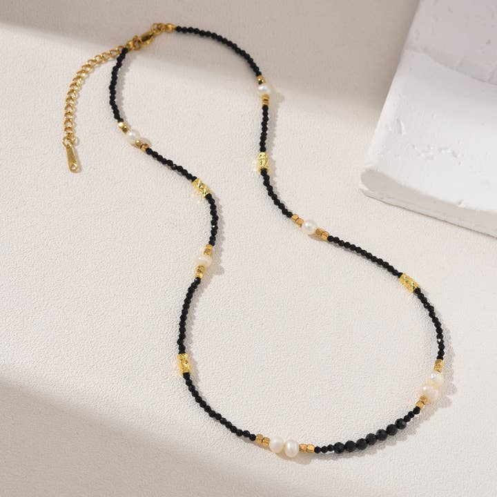 Collana di Perle d'Acqua Dolce e Spinello Nero con Perline, NL035 per la vendita all'ingrosso da parte di findings4uGem