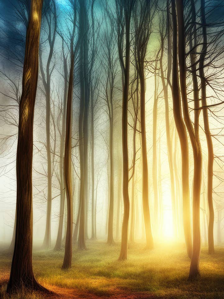 Drømmende skov ved solopgang digitalt maleri for engroshandel hos Keep Calm Collection