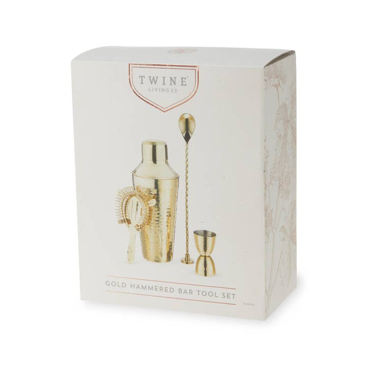 Twine - Wholesale Bar Tool - Gold Hammered Finish Stainless Steel Barware Set1