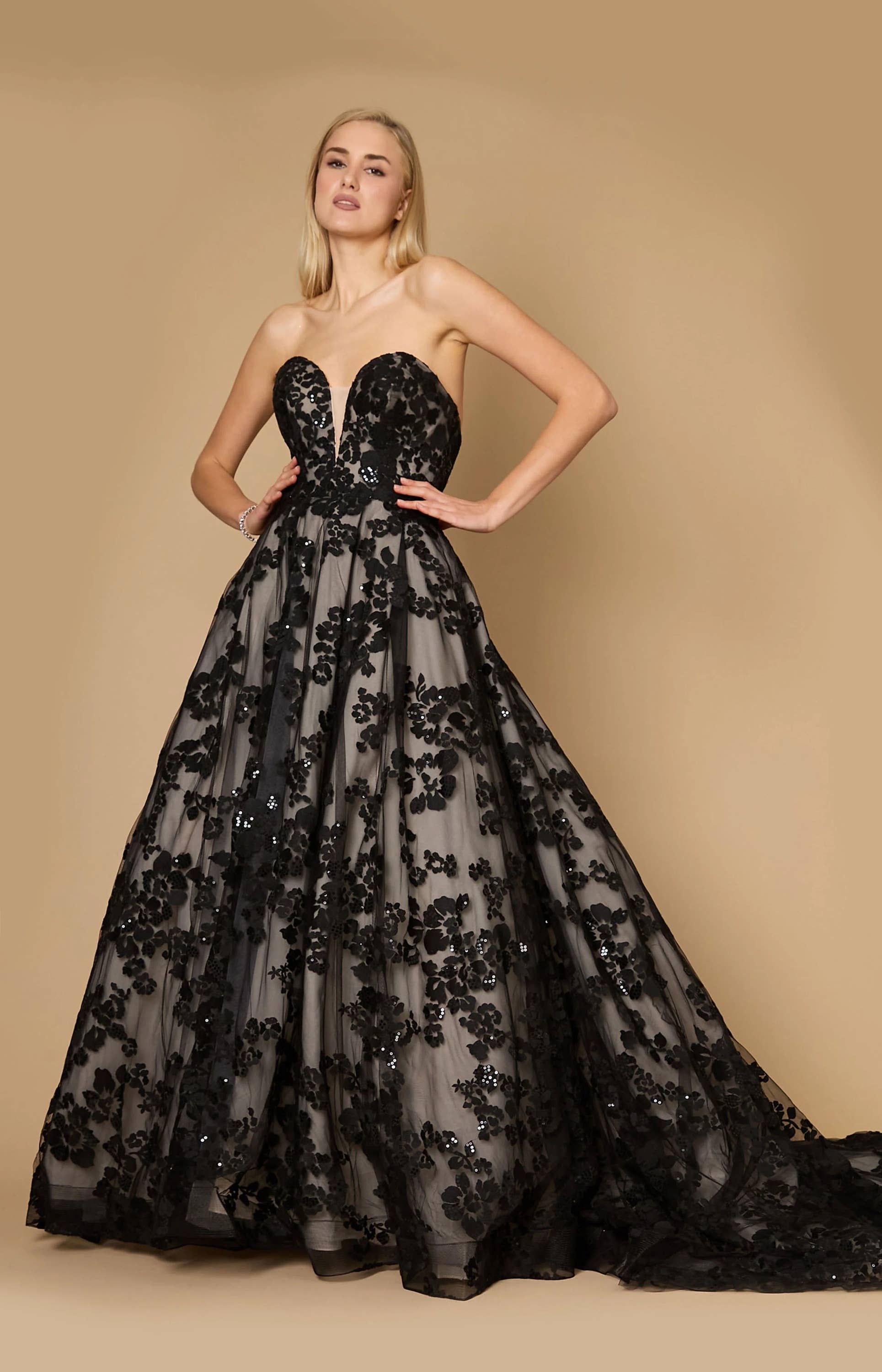 Long Black Tie Formal Couture Ball Gown for wholesale on Faire3