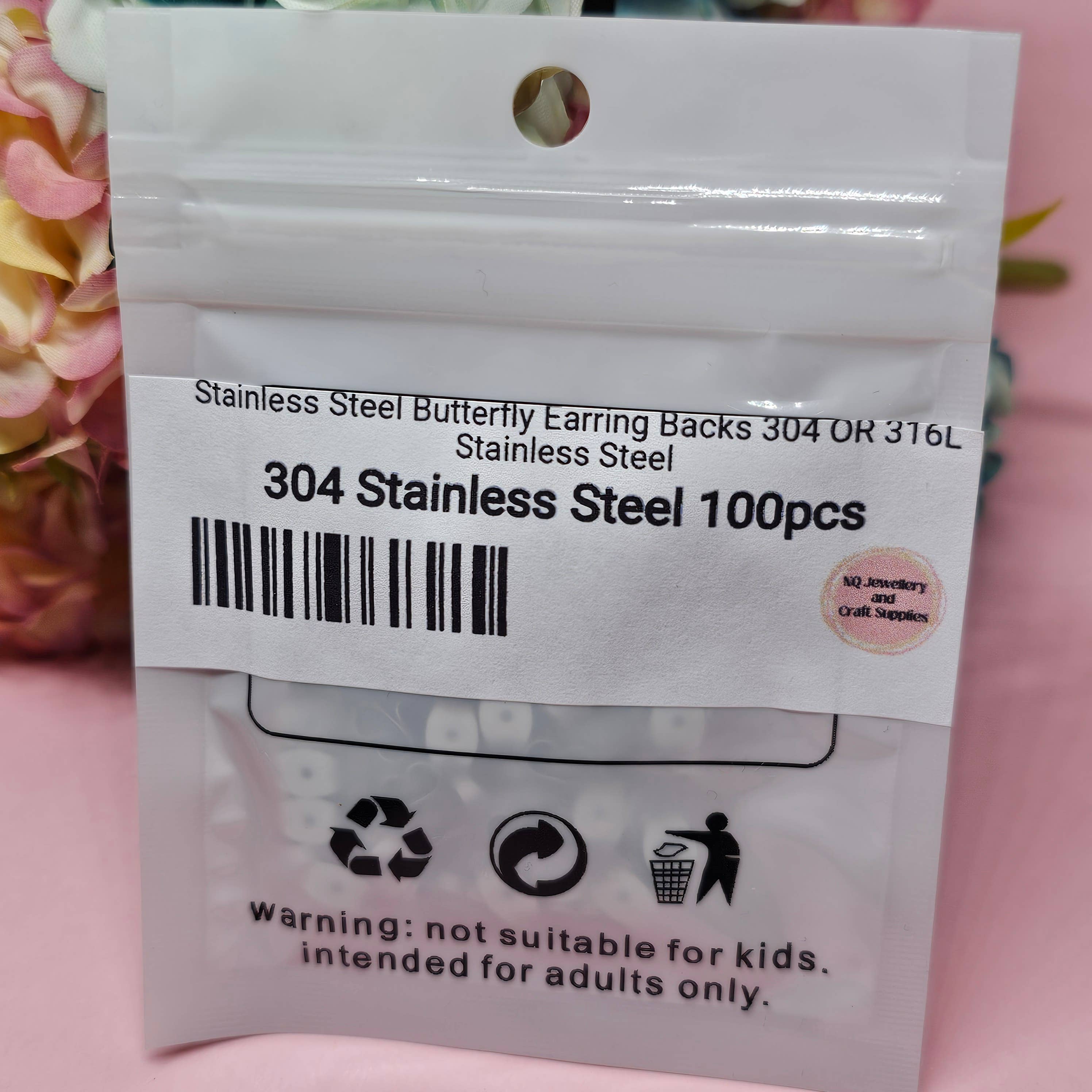 NQ Jewellery & Craft Supplies - Venta al por mayor Material para manualidades - Postes y respaldos de acero inoxidable 304, 100 unidades3