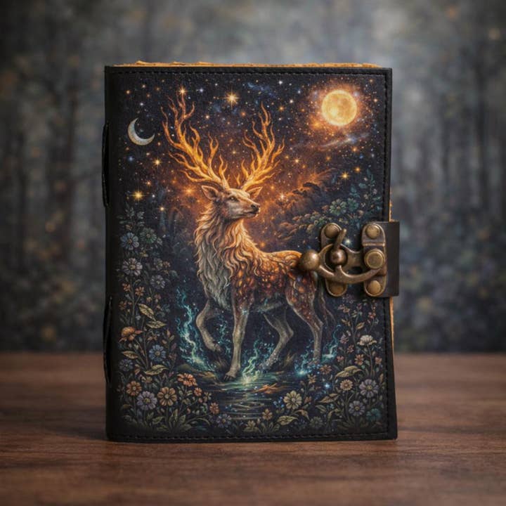 Handmade Celestial Stag Leather Journal – Moonlit Forest for wholesale by MNM HANDICRAFTS