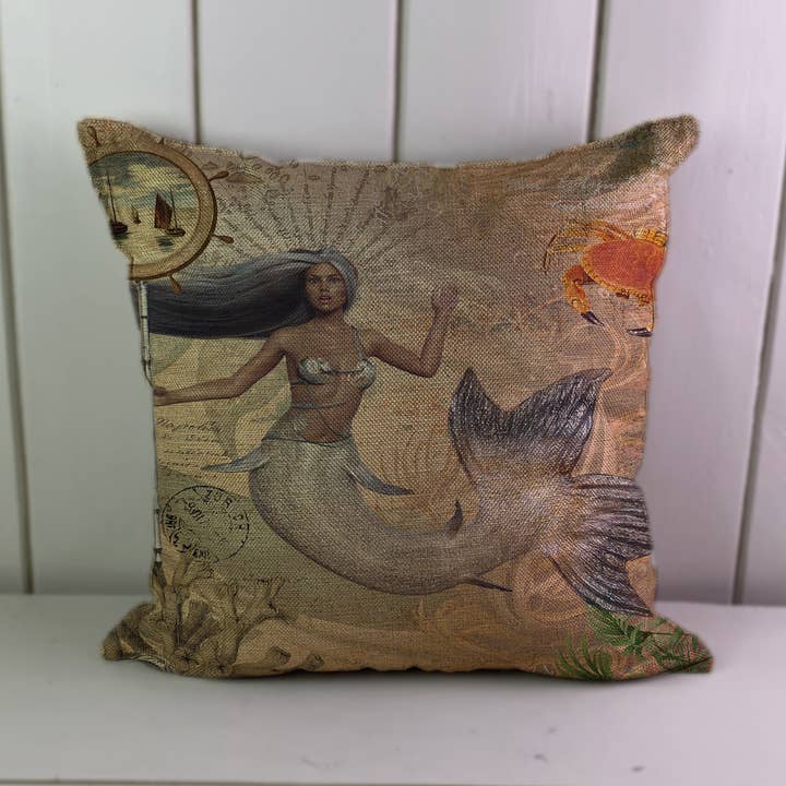 Vintage vit svans sjöjungfru linne kuddfodral för wholesale av Hills Of Fabric