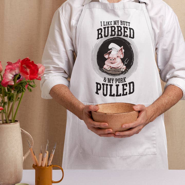 Jackson + Wyatt - Wholesale Apron - Funny Manly Apron - BBQ I Like my butt rubbed