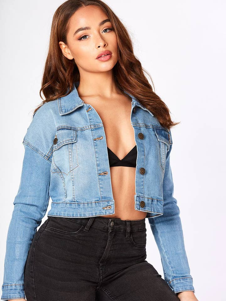 Drift Cropped Light Denim Jacket - Light Blue for wholesale by JMOJO UK Limited