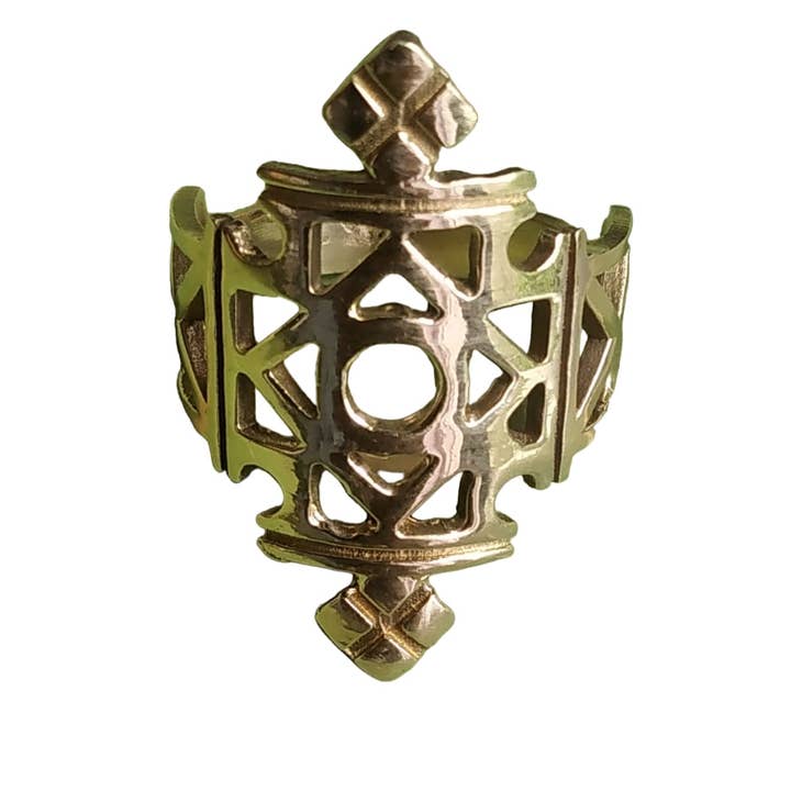 Vintage Coptic Cross Pattern Brass Open Ring for wholesale by SILVER CAVE