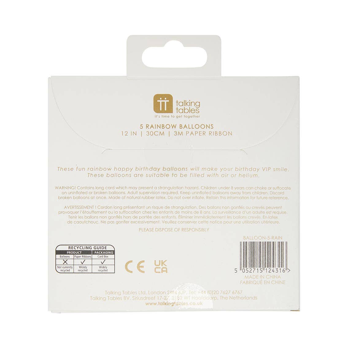 Talking Tables EU – wholesale Ballong – Regnbåge 'Grattis på födelsedagen' Ballonger - 5-pack5