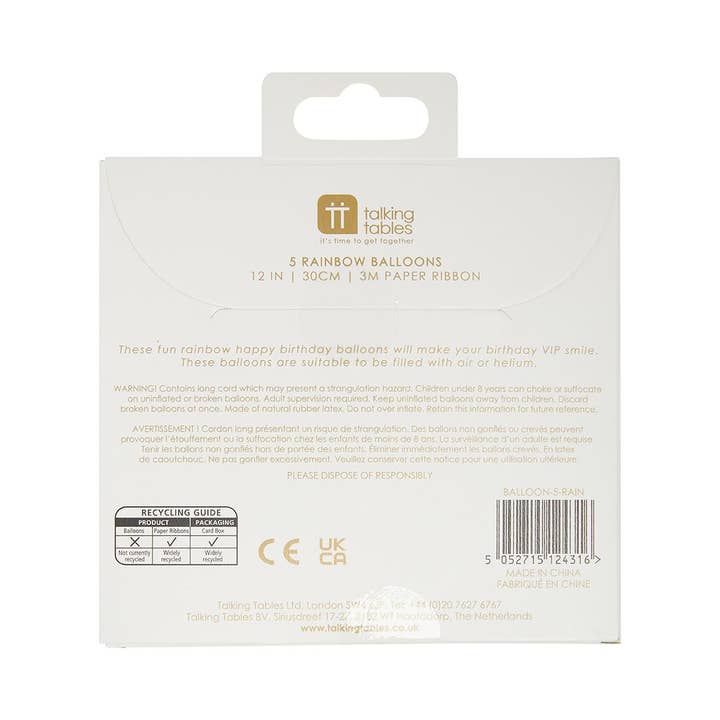 Talking Tables EU – wholesale Ballong – Regnbåge 'Grattis på födelsedagen' Ballonger - 5-pack5