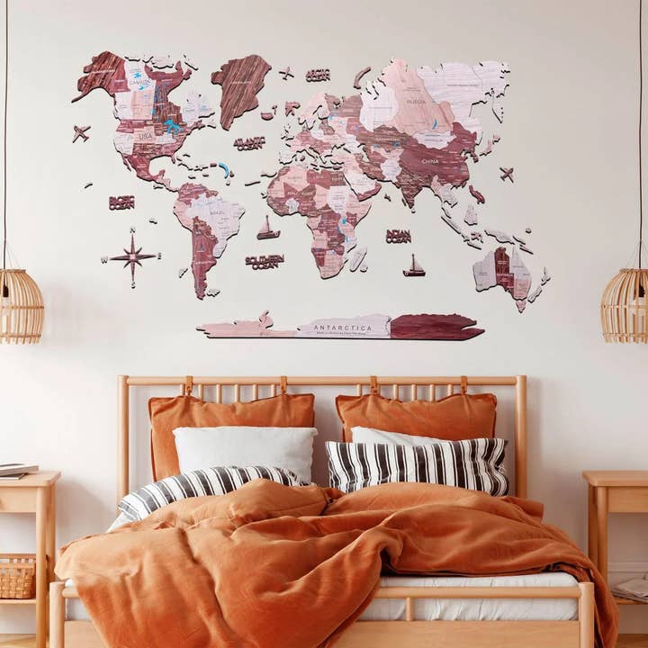 2D Wooden World Map in plates Cappuccino for wholesale by EnjoyTheWood
