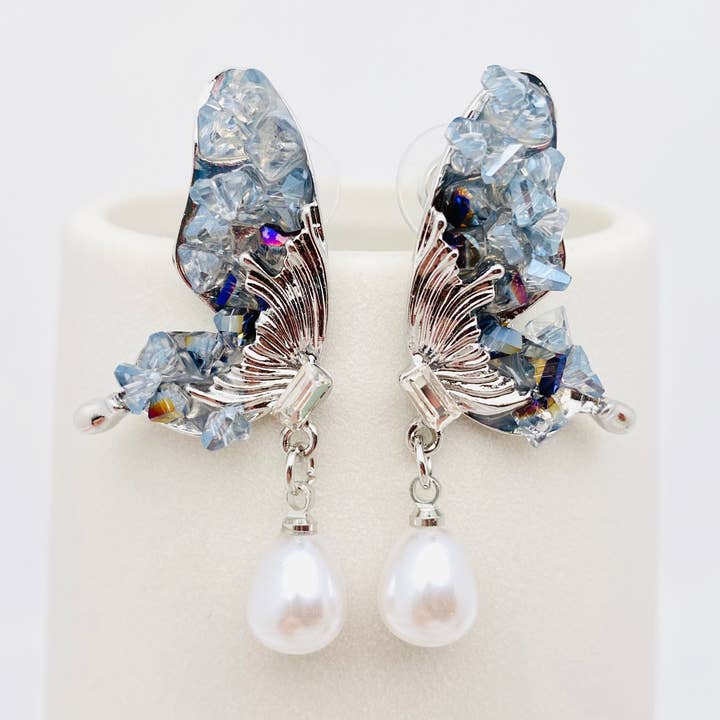 Pearl Pendant Crystal Wings Butterfly Earrings for wholesale on Faire0