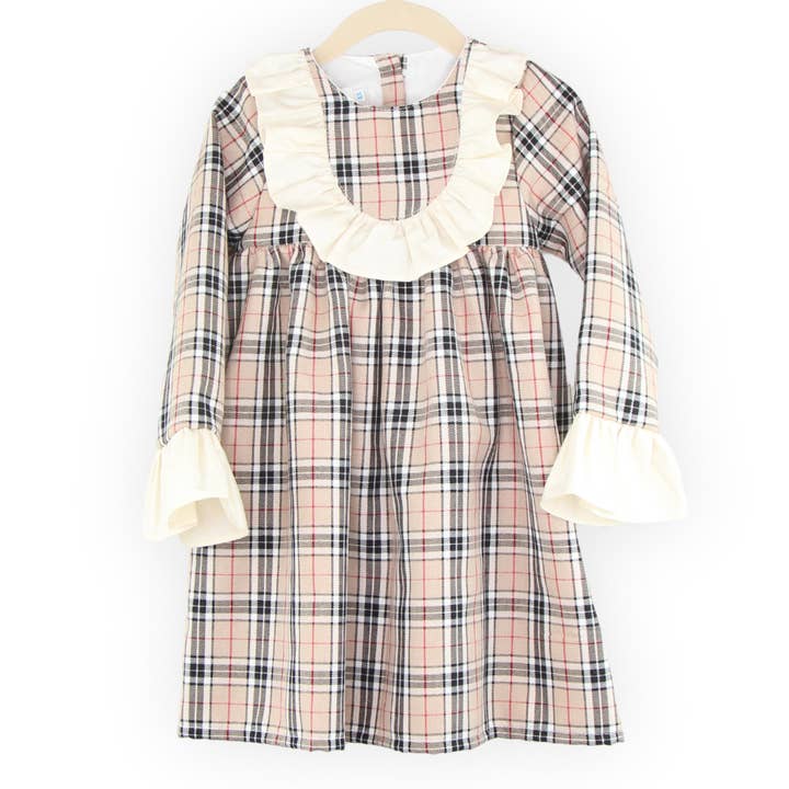 BEIGE RUTIG KLÄNNING MED VOLANGER för wholesale av Pituka Wear