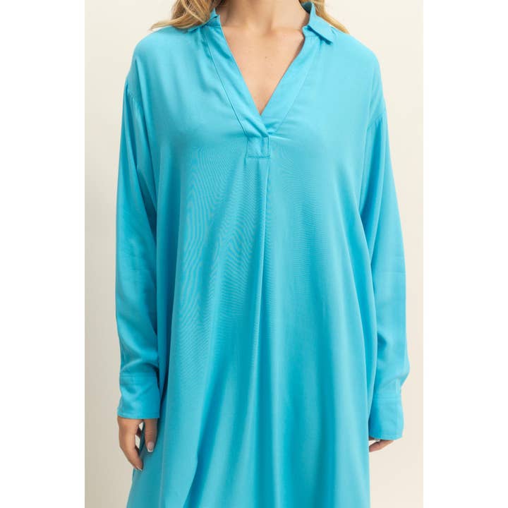 HYFVE – Großhandel Kleid – Damen – DZ24E706-V-Ausschnitt Langarm Midi-Hemdkleid