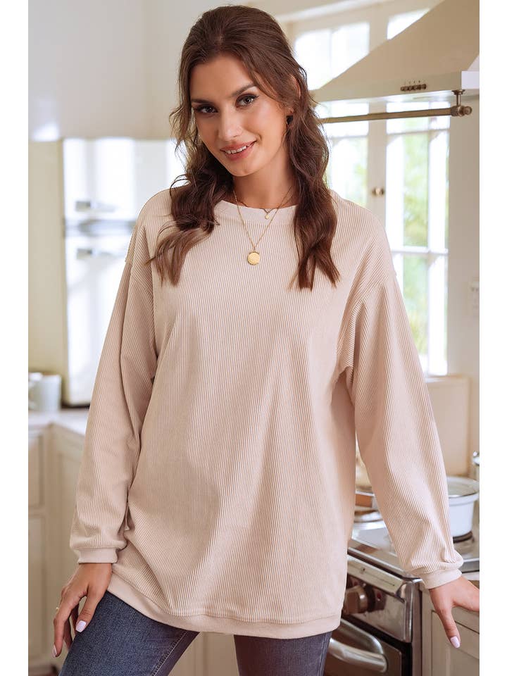 1 the Woman - Wholesale Sweatshirt - Women's - Ribbed Corduroy Oversized Sweatshirt S-3XL/ 16 Colors
