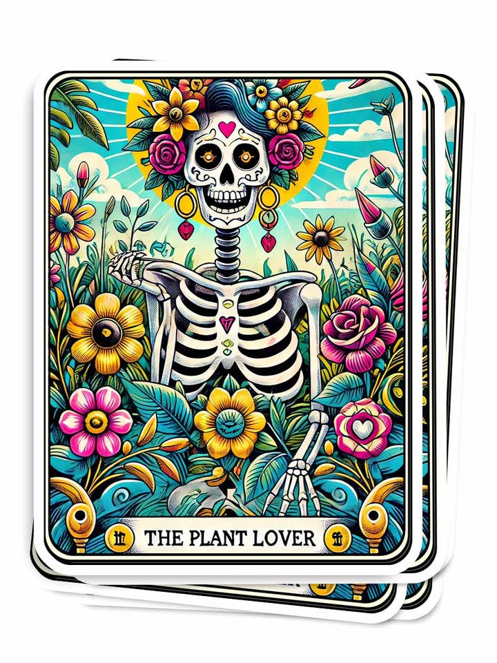 Autocollant de carte de tarot pour les amoureux des plantes, autocollants gothiques de squelette pour la vente par Side Story
