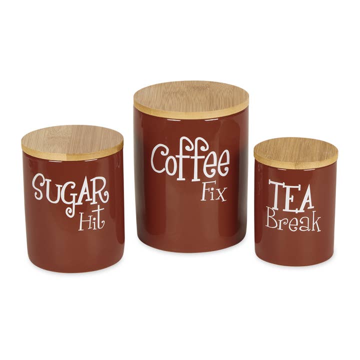 Cinnamon Coffee/Sugar/Tea Ceramic Canister Set of 3 for wholesale by Welcome Home Unbeatable Deals