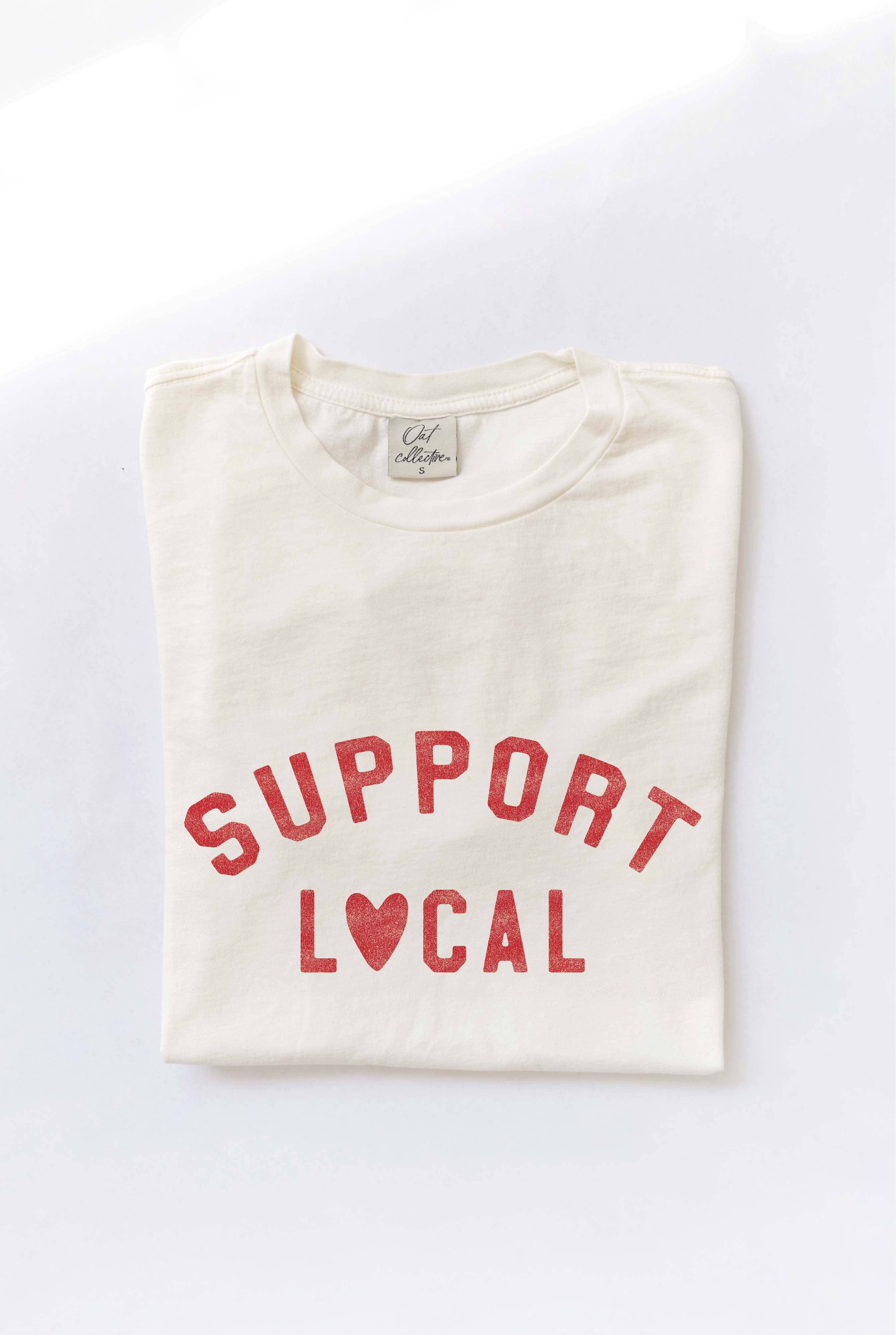 OAT COLLECTIVE - Wholesale Screen Printed T-Shirt - Women's - SUPPORT LOCAL Mineral Washed Graphic Top4