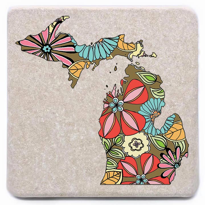 Michigan Summer Flowers Retro Floral Pattern Coaster for wholesale by Noomoon