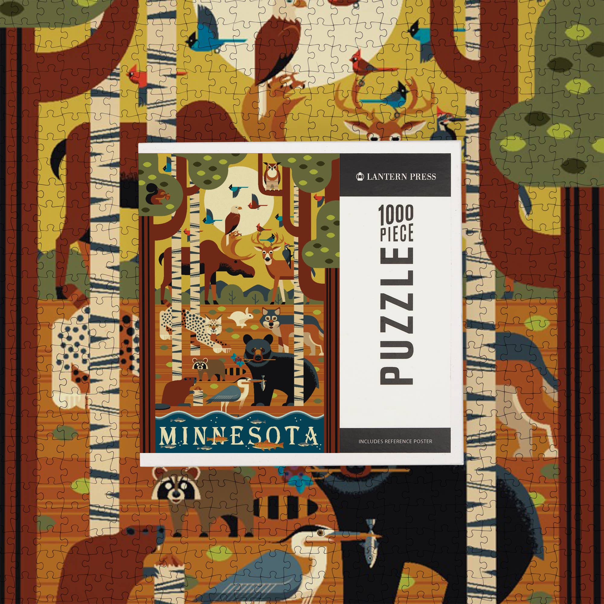 Lantern Press - Vendita all'ingrosso Puzzle - Adulti - Puzzle da 1000 pezzi con animali della foresta del Minnesota, geometrico6