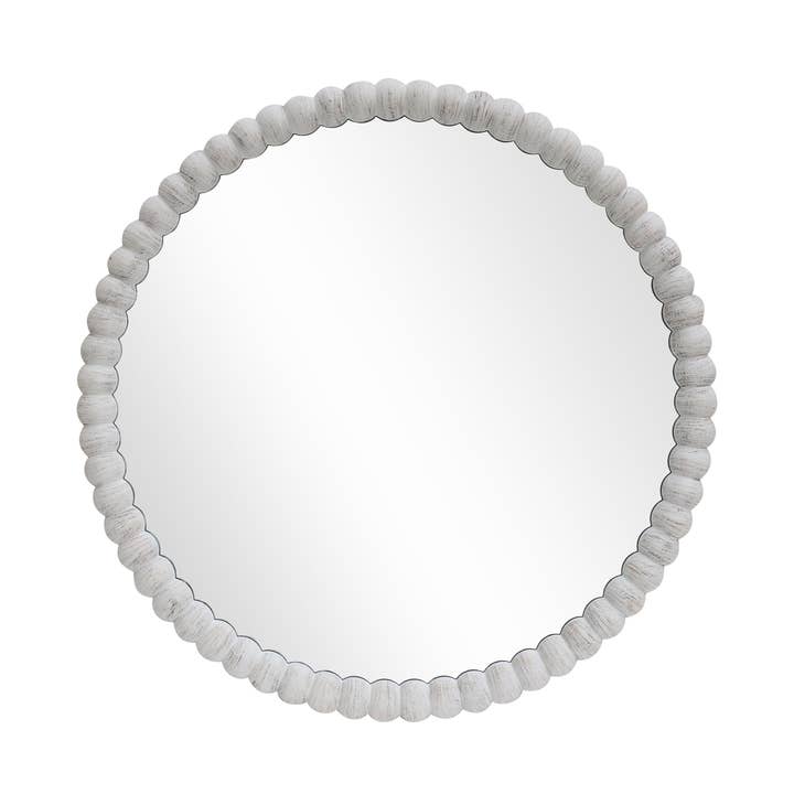 MIR104 Beaded Round Mirror White 28" PK 1 for wholesale by Myrians Home Decor