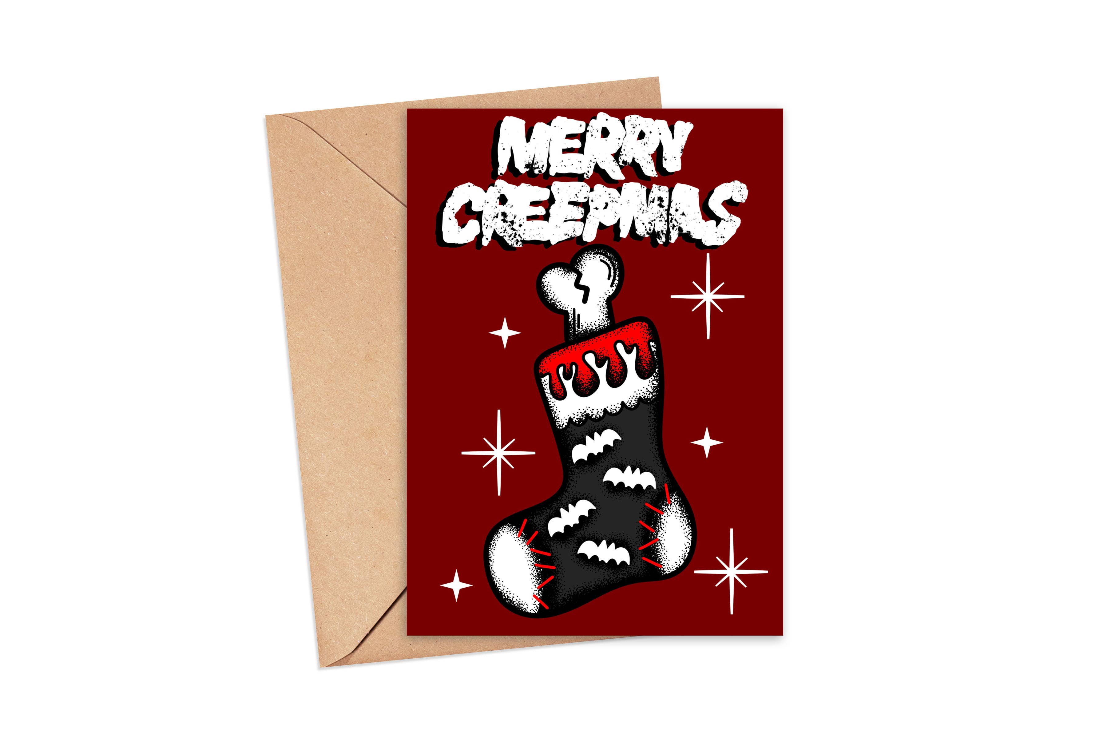 Printy Vibes - Wholesale Kerstkaartje - Merry Creepmas Spooky Christmas Stocking wenskaart