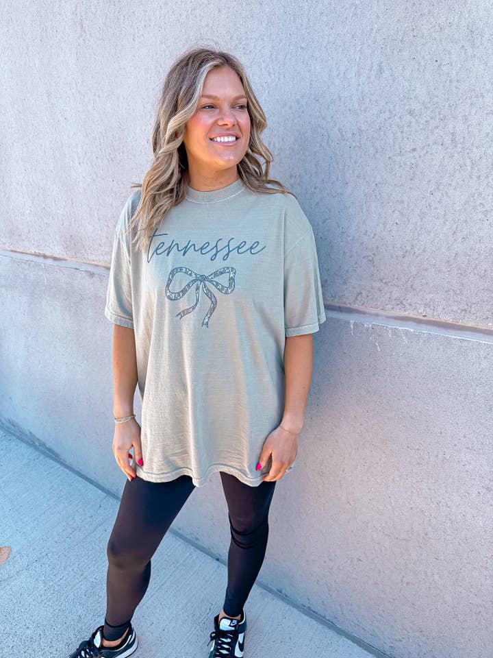 Camo Tennessee Bow Tee for wholesale by Wicker Road Boutique