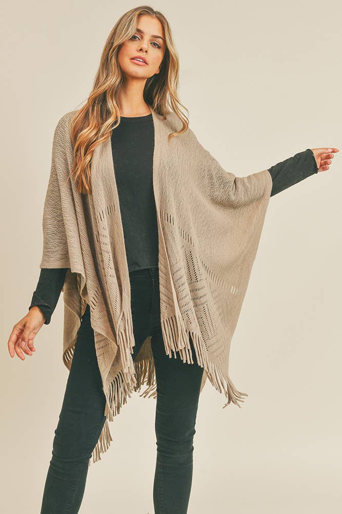 Hana - Wholesale Cardigan - Dames - Visgraat gebreide franje Ruana12