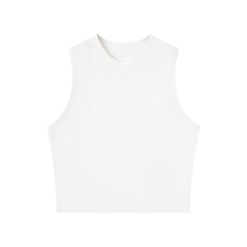 HIDDENBRAND - Wholesale Tank Top - Women's - Basic Essential cotton high neck crop fitted tank top0