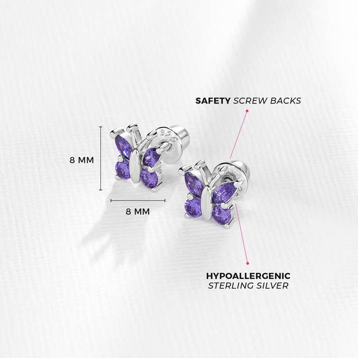 In Season Jewelry - Wholesale Earrings - Kids - Dainty Butterfly Baby Toddler Kid Earrings - Sterling Silver8
