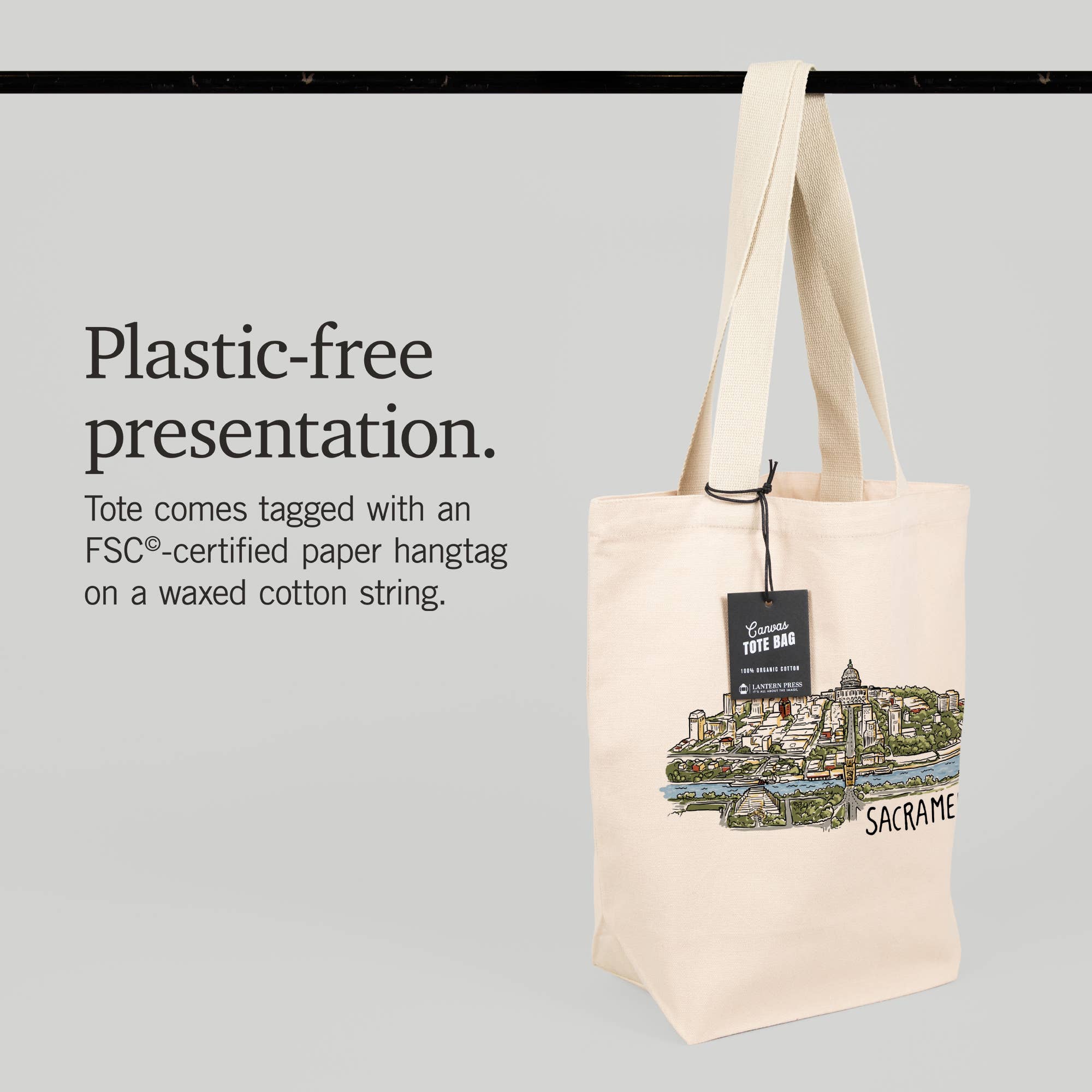 Lantern Press - Wholesale Tote Bag - Unisex - ORGANIC TOTE BAGS Sacramento, California, Line Drawing6