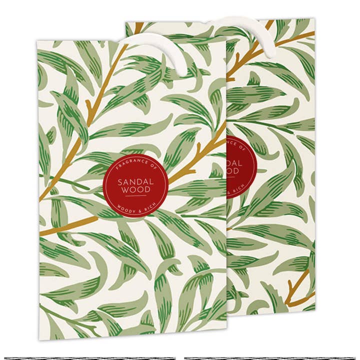 The Master Herbalist - Wholesale Sachet - SANDALWOOD Scented Wardrobe Freshener in a WILLIAM MORRIS Inspired WILLOW Design | Contains Essential Oils | PACK OF 2 | Made in the UK.