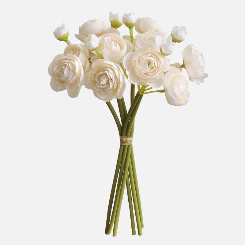 Sweet Home Deco - Vente Fleurs artificielles - Bouquet de renoncules bébé en soie 25 cm, 6 tiges/24 fleurs1