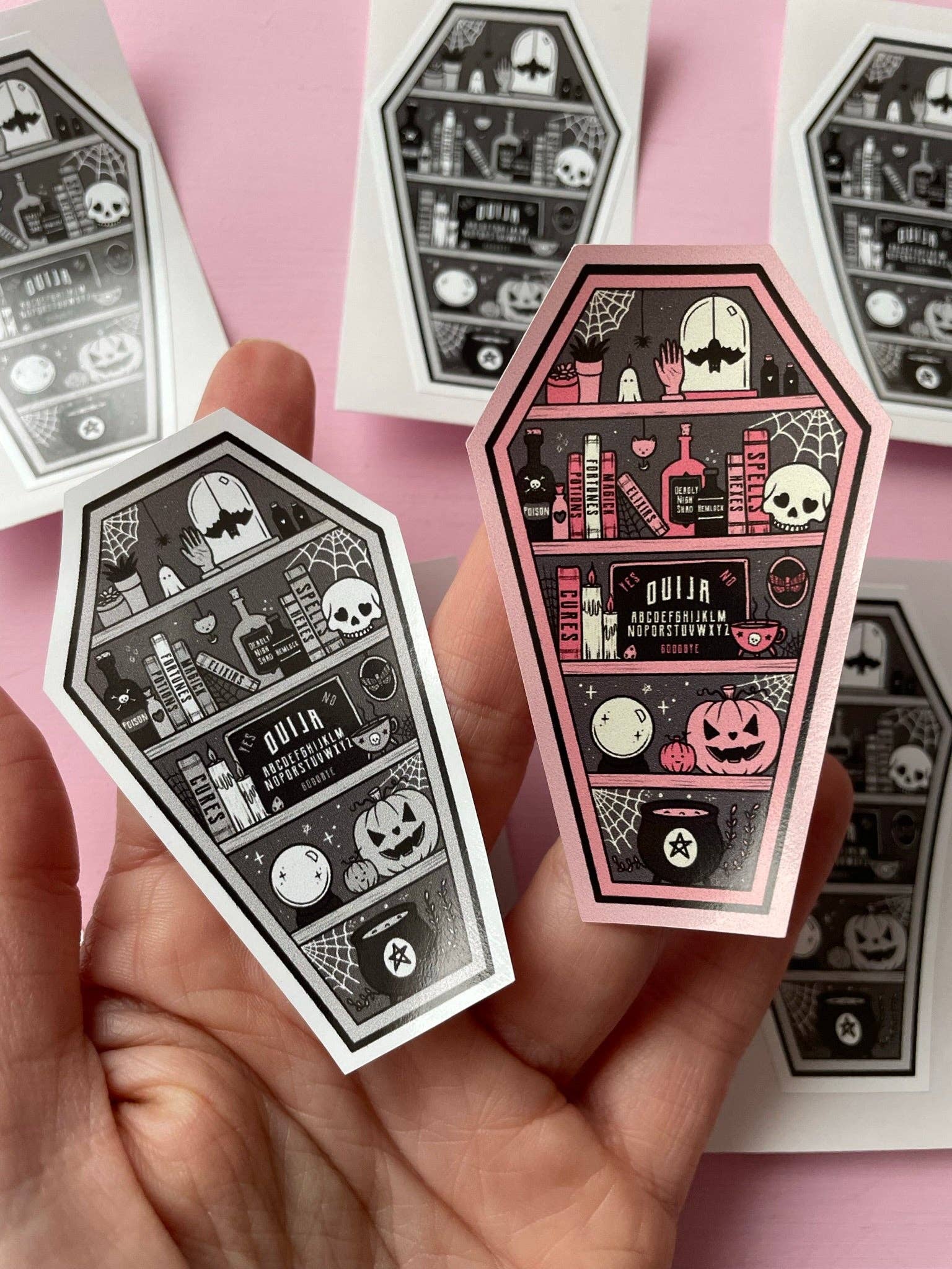 Wendy Stephens Art – wholesale Sticker – Coffin Shelf Black Spooky Vinyl Sticker1