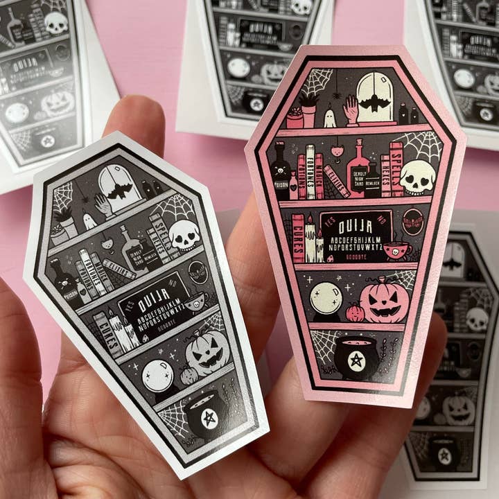 Wendy Stephens Art – wholesale Sticker – Coffin Shelf Black Spooky Vinyl Sticker1
