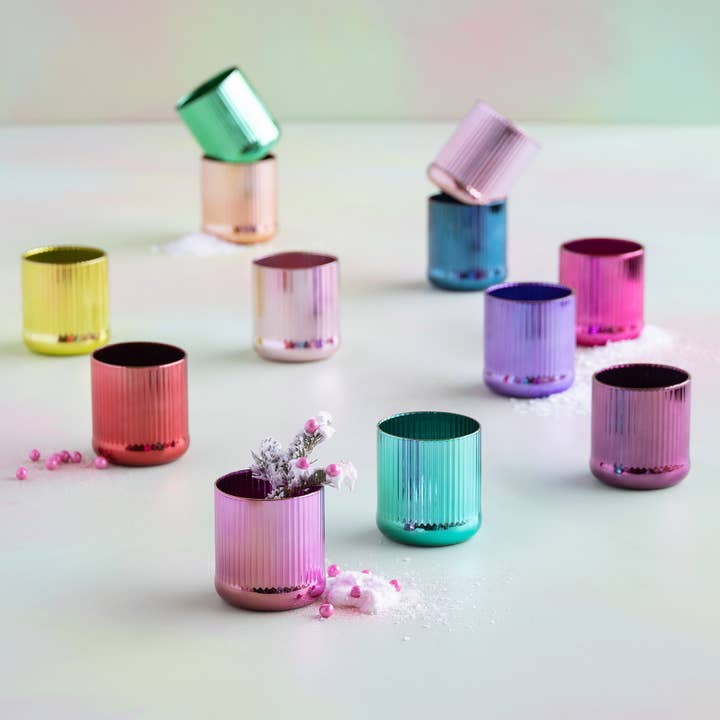 Glitterville - Wholesale Drinking Glass/Cup - Rainbow Reflective Sipper,12 Asst, Glass, 3.75"x4"0