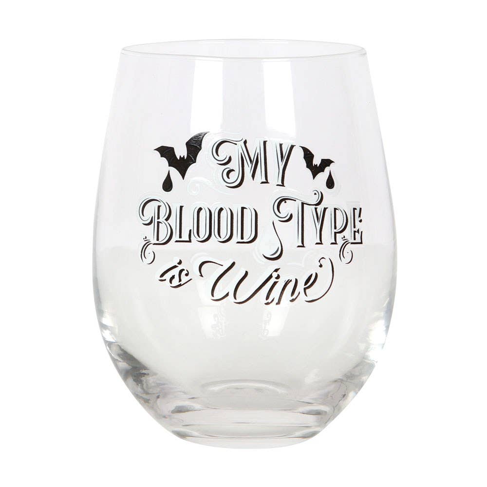 Something Different Wholesale - Wholesale Wine Glass - My Blood Type is Wine Stemless Gothic Vampire Halloween Wine Glass1