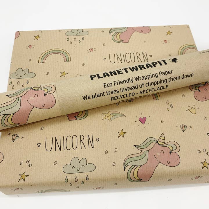 PlanetWrapIt - Wholesale Wrapping Paper Roll - Unicorn Recycled Kraft Wrapping Pape